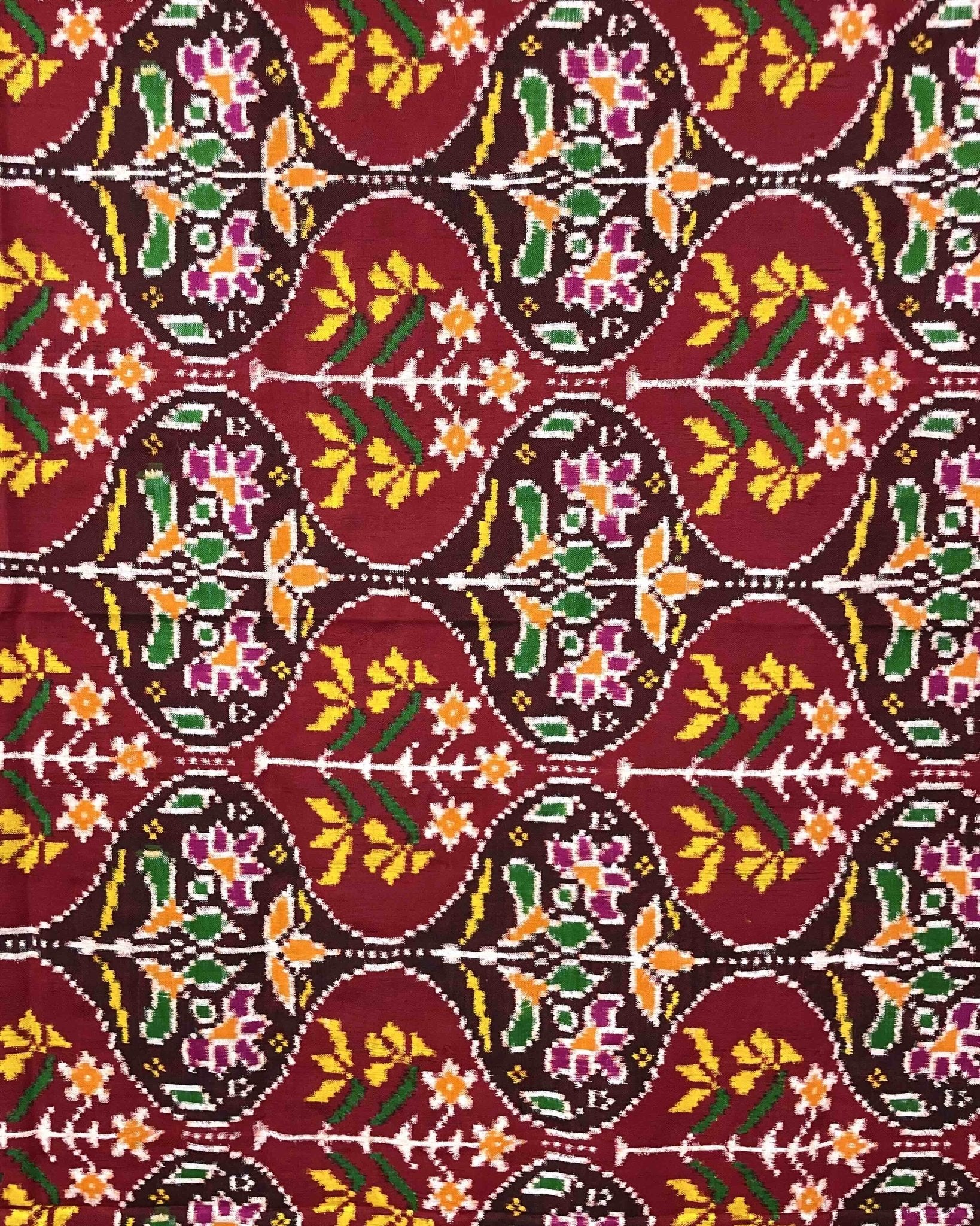 Red & Maroon Flower Design Patola Dupatta - SindhoiPatolaArt