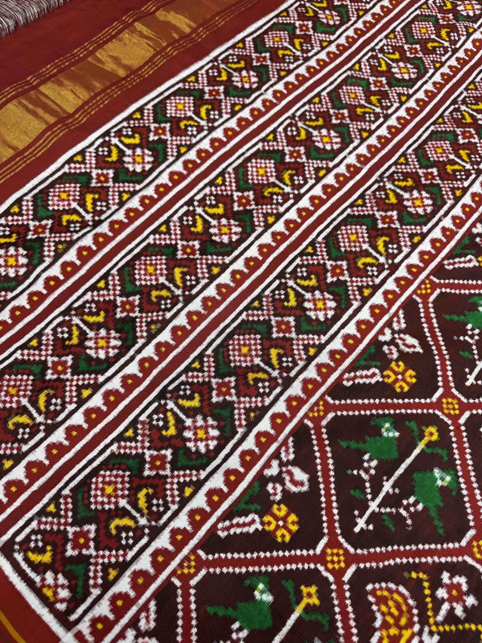 Red Maroon Multi Figure Double Ikat Patan Patola - SindhoiPatolaArt