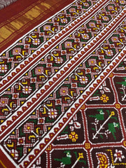 Red Maroon Multi Figure Double Ikat Patan Patola - SindhoiPatolaArt
