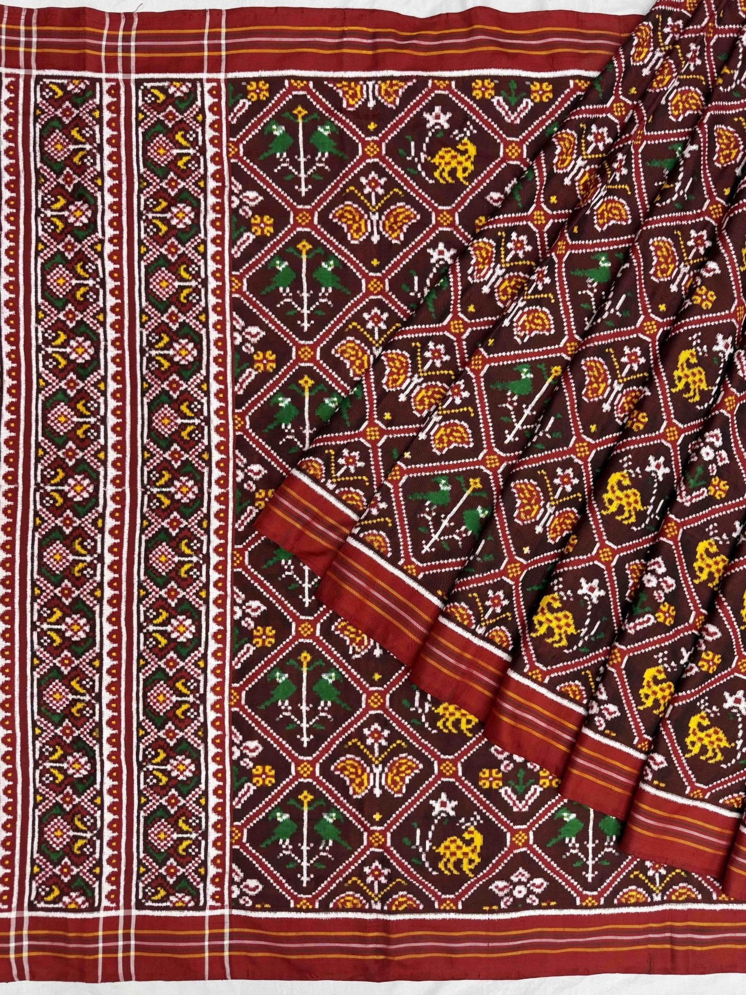 Red Maroon Multi Figure Double Ikat Patan Patola - SindhoiPatolaArt