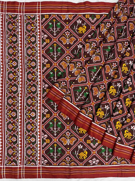 Red Maroon Multi Figure Double Ikat Patan Patola - SindhoiPatolaArt