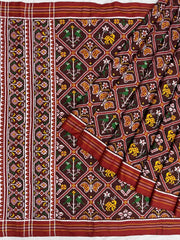 Red Maroon Multi Figure Double Ikat Patan Patola - SindhoiPatolaArt