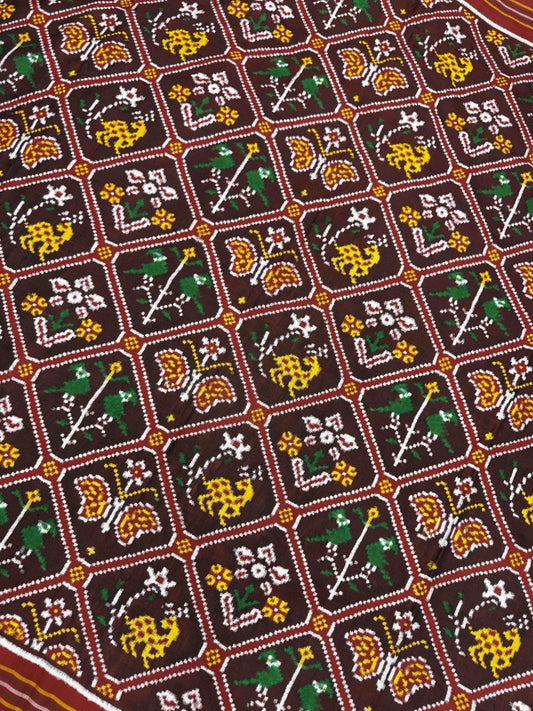 Red Maroon Multi Figure Double Ikat Patan Patola - SindhoiPatolaArt