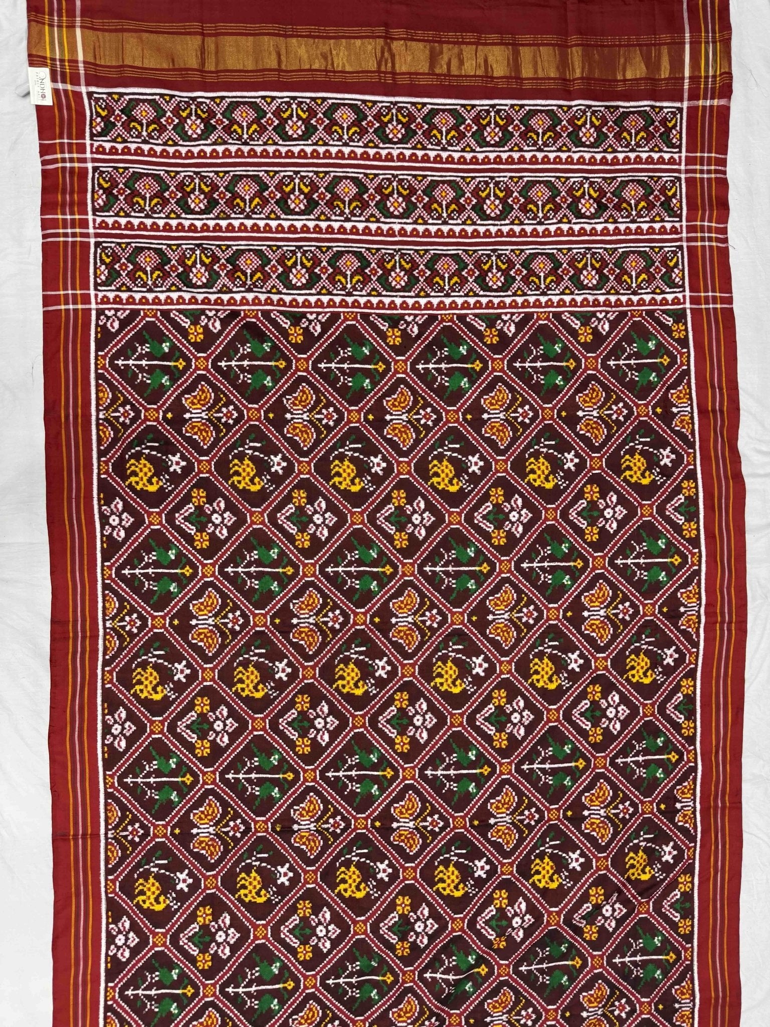 Red Maroon Multi Figure Double Ikat Patan Patola - SindhoiPatolaArt