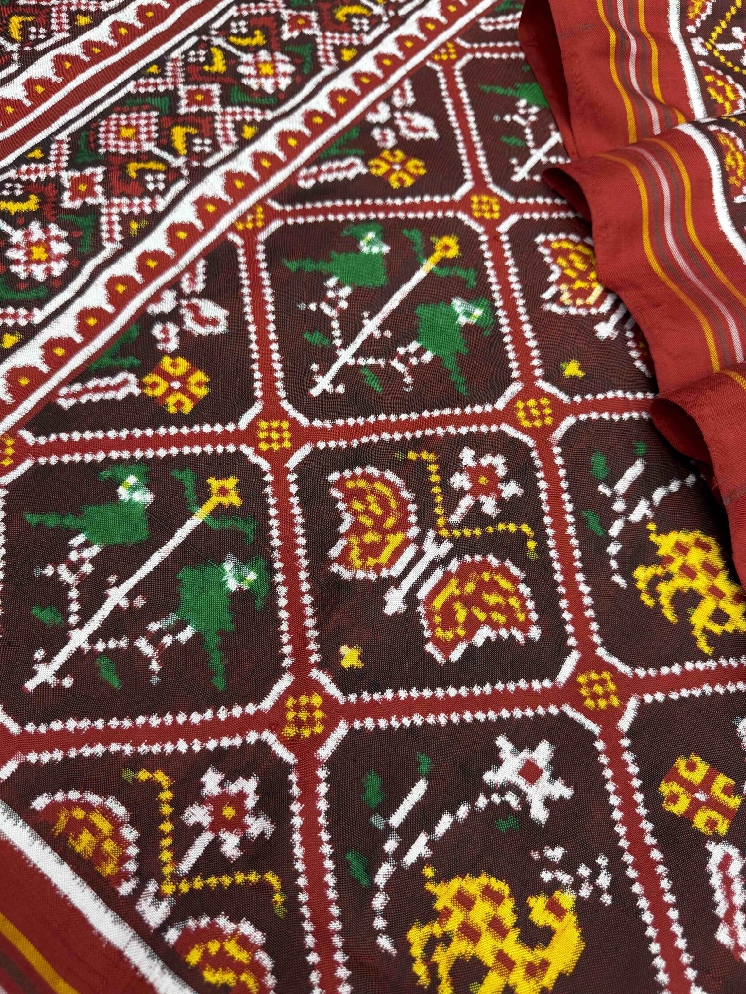 Red Maroon Multi Figure Double Ikat Patan Patola - SindhoiPatolaArt