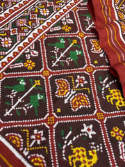 Red Maroon Multi Figure Double Ikat Patan Patola - SindhoiPatolaArt