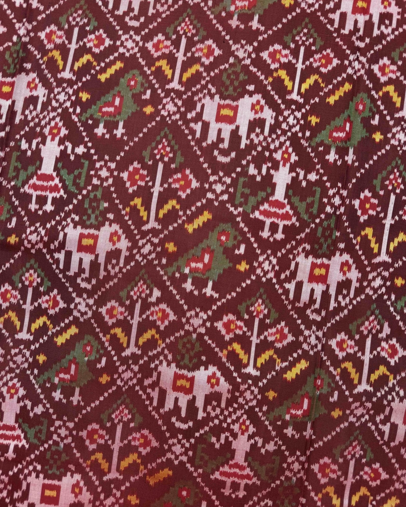 Red & Maroon Narikunj Semi Double Ikat Patola Saree - SindhoiPatolaArt