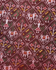 Red & Maroon Narikunj Semi Double Ikat Patola Saree - SindhoiPatolaArt