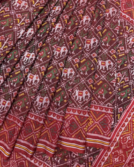 Red & Maroon Narikunj Semi Double Ikat Patola Saree - SindhoiPatolaArt