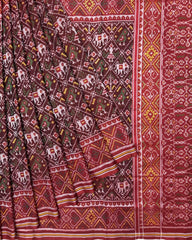 Red & Maroon Narikunj Semi Double Ikat Patola Saree - SindhoiPatolaArt