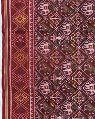 Red & Maroon Narikunj Semi Double Ikat Patola Saree - SindhoiPatolaArt