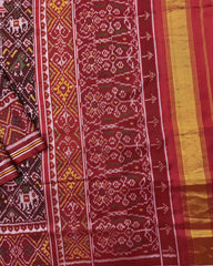 Red & Maroon Narikunj Semi Double Ikat Patola Saree - SindhoiPatolaArt