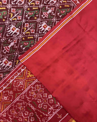 Red & Maroon Narikunj Semi Double Ikat Patola Saree - SindhoiPatolaArt