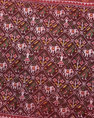 Red & Maroon Narikunj Semi Double Ikat Patola Saree - SindhoiPatolaArt