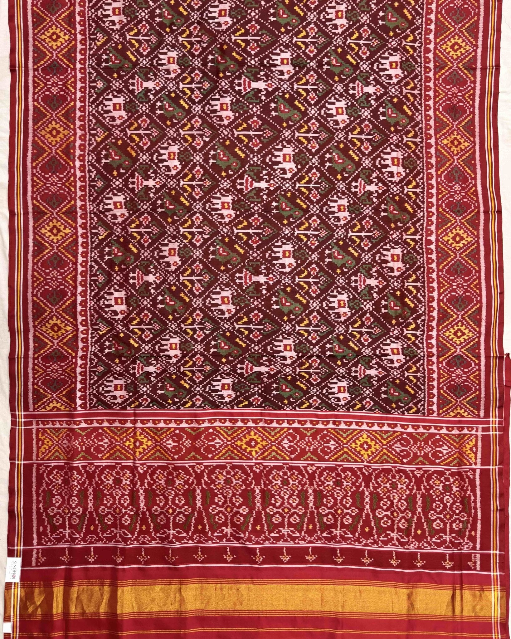 Red & Maroon Narikunj Semi Double Ikat Patola Saree - SindhoiPatolaArt