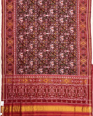Red & Maroon Narikunj Semi Double Ikat Patola Saree - SindhoiPatolaArt