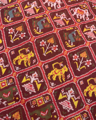 Red & Maroon Narikunj Traditional Patola Saree - SindhoiPatolaArt
