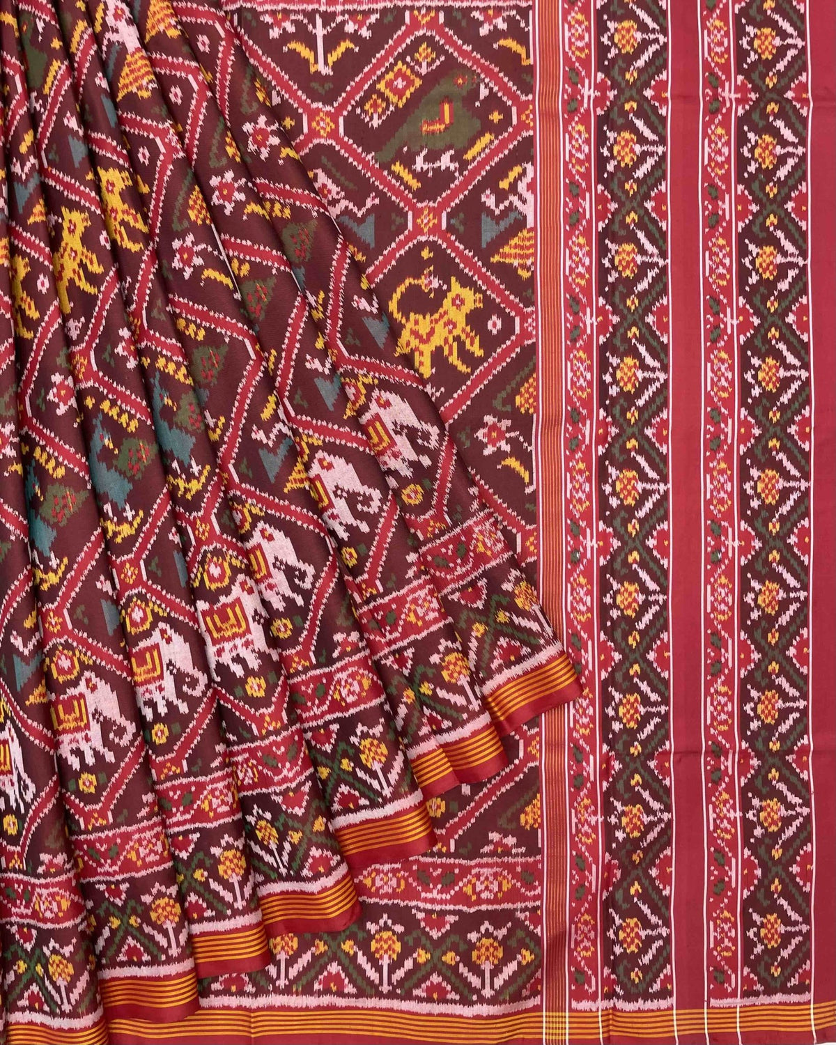 Red & Maroon Narikunj Traditional Patola Saree - SindhoiPatolaArt