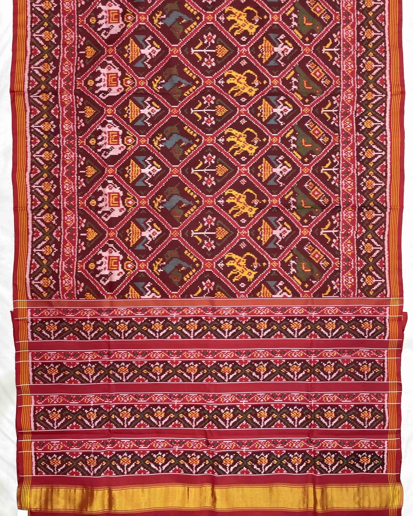 Red & Maroon Narikunj Traditional Patola Saree - SindhoiPatolaArt