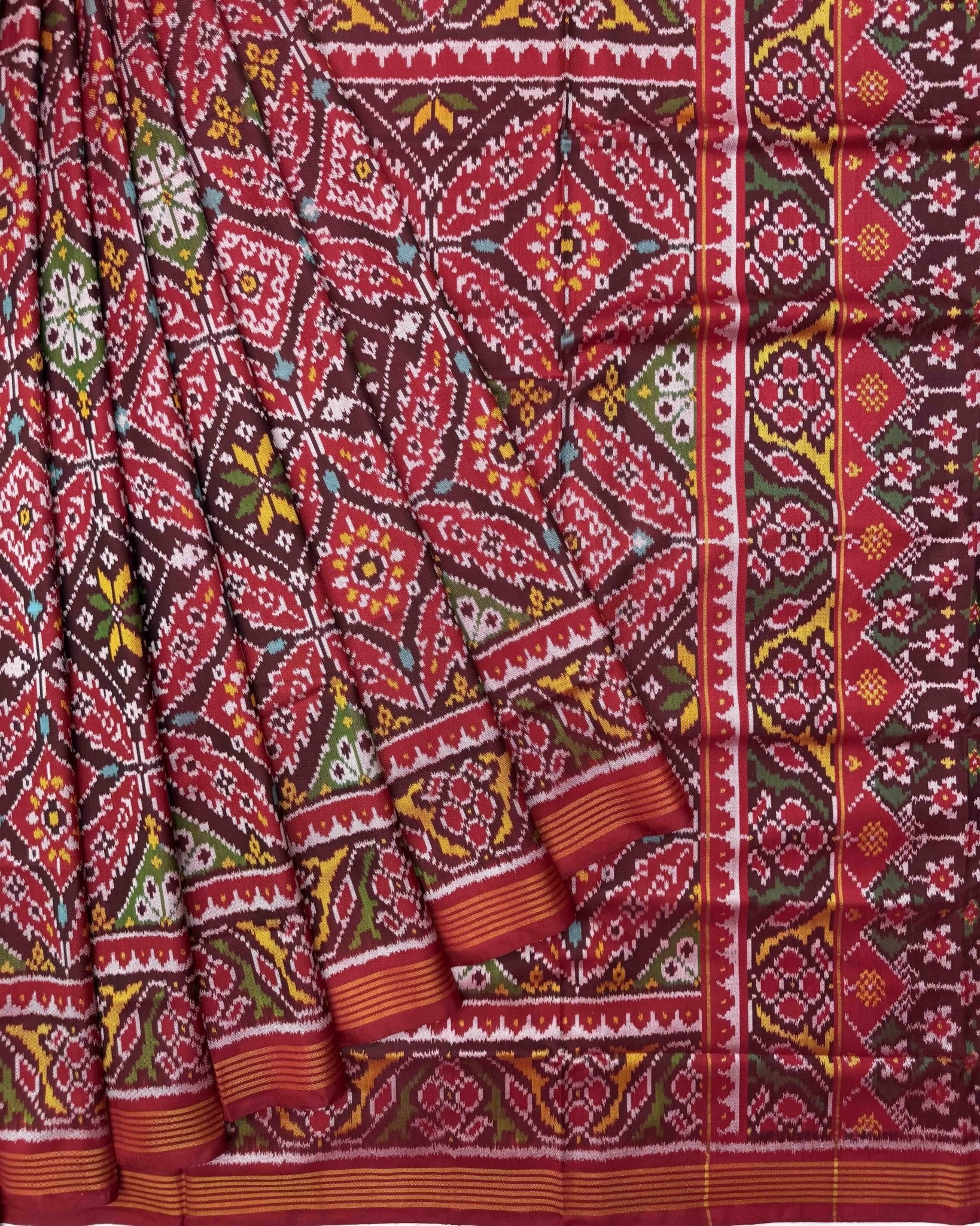 Red & Maroon New Chhabdi Semi Double Ikat Patola Saree - SindhoiPatolaArt