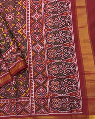 Red & Mehendi Navratan Chhabdi Semi Ikat Patola Saree - SindhoiPatolaArt