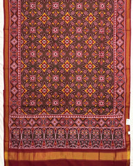Red & Mehendi Navratan Chhabdi Semi Ikat Patola Saree - SindhoiPatolaArt