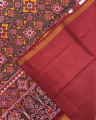 Red & Mehendi Navratan Chhabdi Semi Ikat Patola Saree - SindhoiPatolaArt