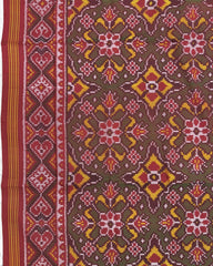 Red & Mehendi Navratan Chhabdi Semi Ikat Patola Saree - SindhoiPatolaArt