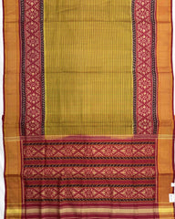 Red & Mistard Small Chex Patola Saree - SindhoiPatolaArt