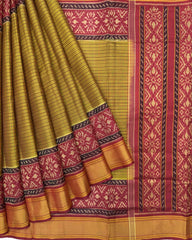 Red & Mistard Small Chex Patola Saree - SindhoiPatolaArt