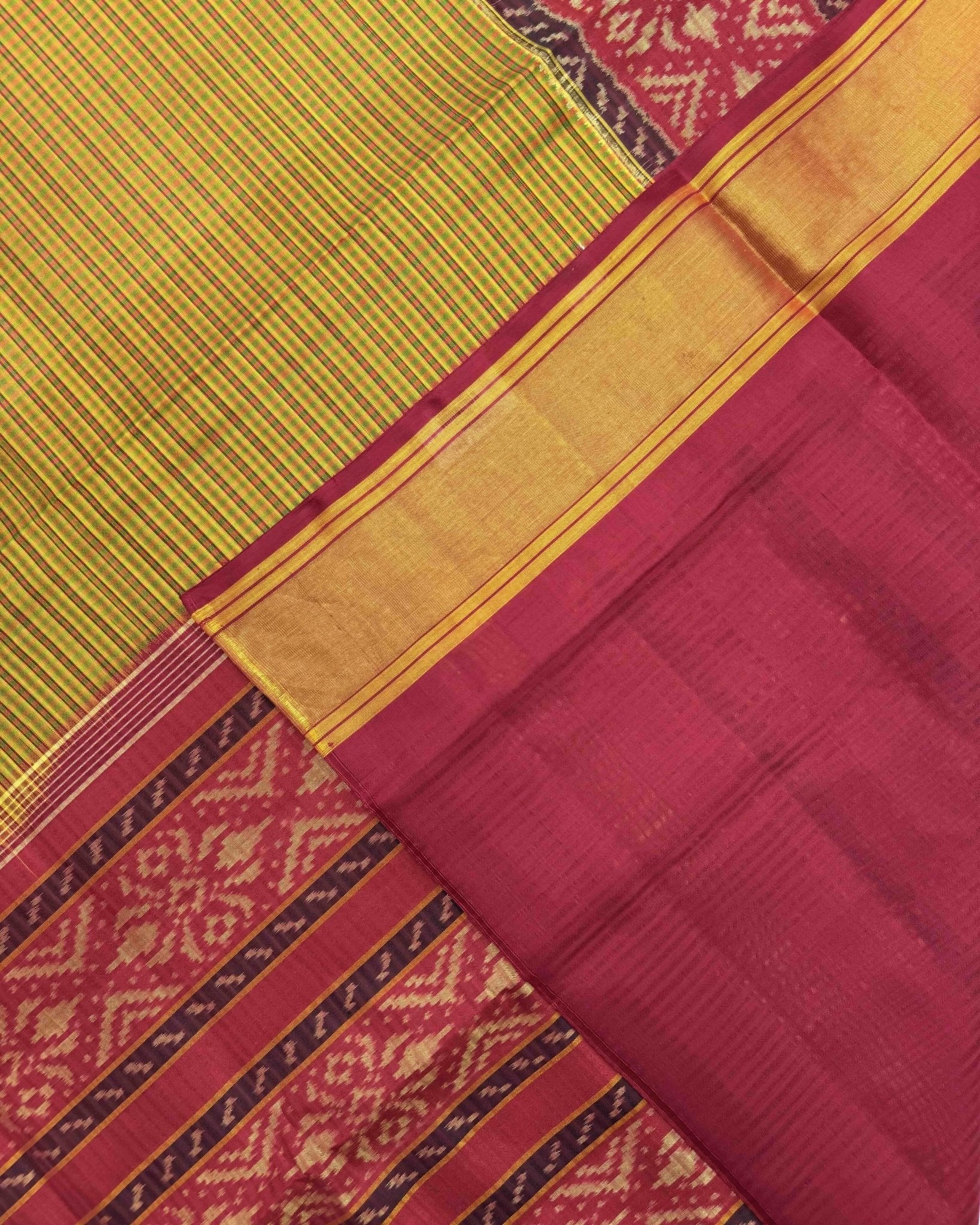 Red & Mistard Small Chex Patola Saree - SindhoiPatolaArt
