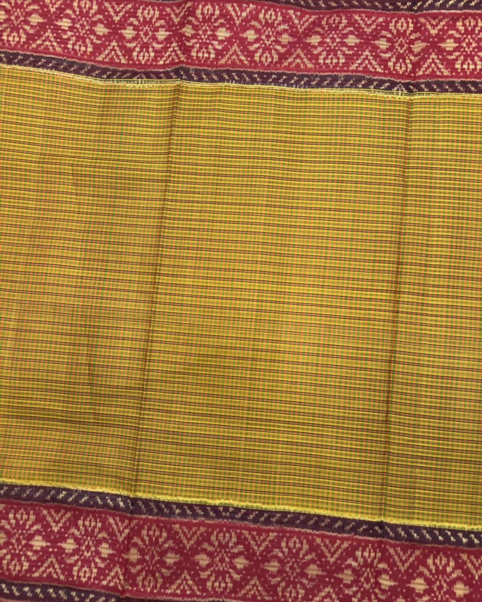 Red & Mistard Small Chex Patola Saree - SindhoiPatolaArt