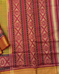 Red & Mistard Small Chex Patola Saree - SindhoiPatolaArt
