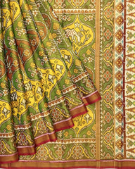 Red & Multicolour Deer & Flower Tissue Patola Saree - SindhoiPatolaArt