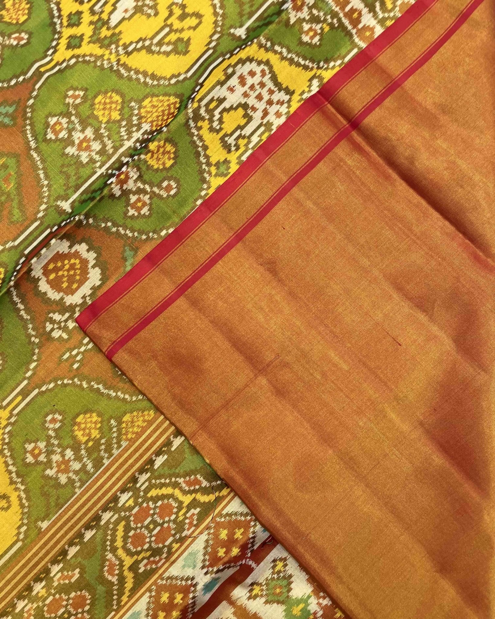 Red & Multicolour Deer & Flower Tissue Patola Saree - SindhoiPatolaArt