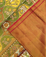Red & Multicolour Deer & Flower Tissue Patola Saree - SindhoiPatolaArt