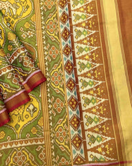 Red & Multicolour Deer & Flower Tissue Patola Saree - SindhoiPatolaArt