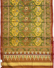 Red & Multicolour Deer & Flower Tissue Patola Saree - SindhoiPatolaArt