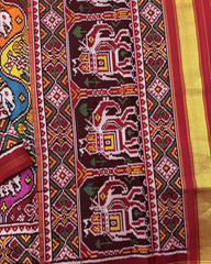 Red & Multicolour Elephant Flower Matka Twill Patola Saree - SindhoiPatolaArt