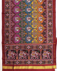 Red & Multicolour Elephant Flower Matka Twill Patola Saree - SindhoiPatolaArt