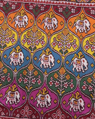 Red & Multicolour Elephant Flower Matka Twill Patola Saree - SindhoiPatolaArt