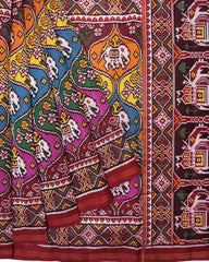 Red & Multicolour Elephant Flower Matka Twill Patola Saree - SindhoiPatolaArt