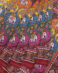 Red & Multicolour Elephant Flower Matka Twill Patola Saree - SindhoiPatolaArt