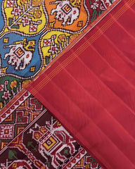 Red & Multicolour Elephant Flower Matka Twill Patola Saree - SindhoiPatolaArt