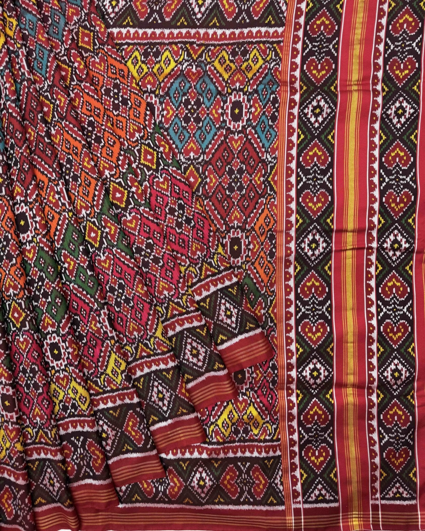 Red & Multicolour Manekchowk Twill Patola Saree - SindhoiPatolaArt