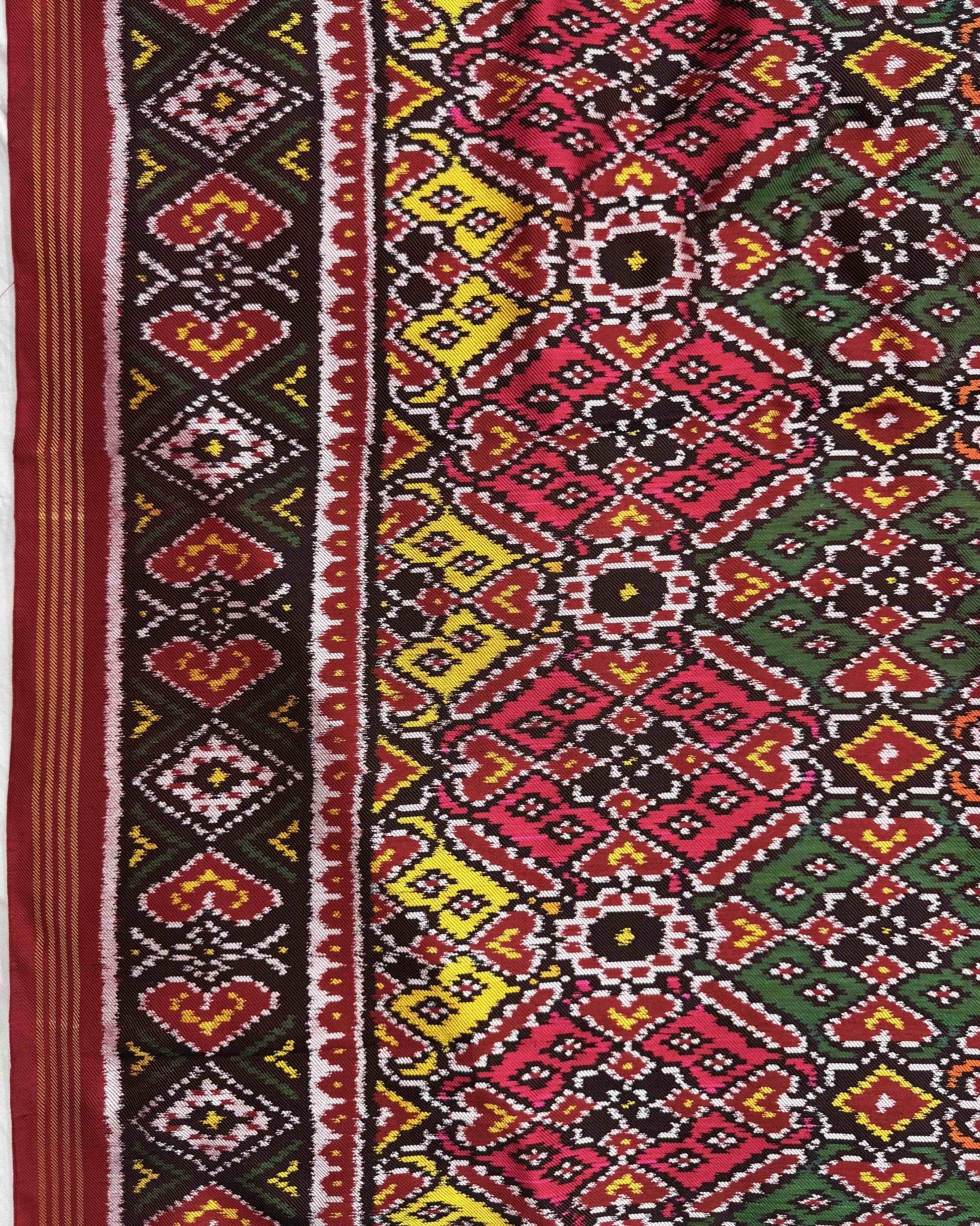 Red & Multicolour Manekchowk Twill Patola Saree - SindhoiPatolaArt