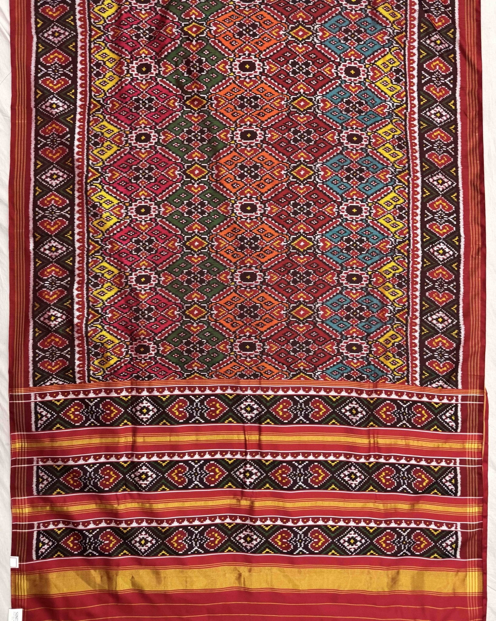 Red & Multicolour Manekchowk Twill Patola Saree - SindhoiPatolaArt