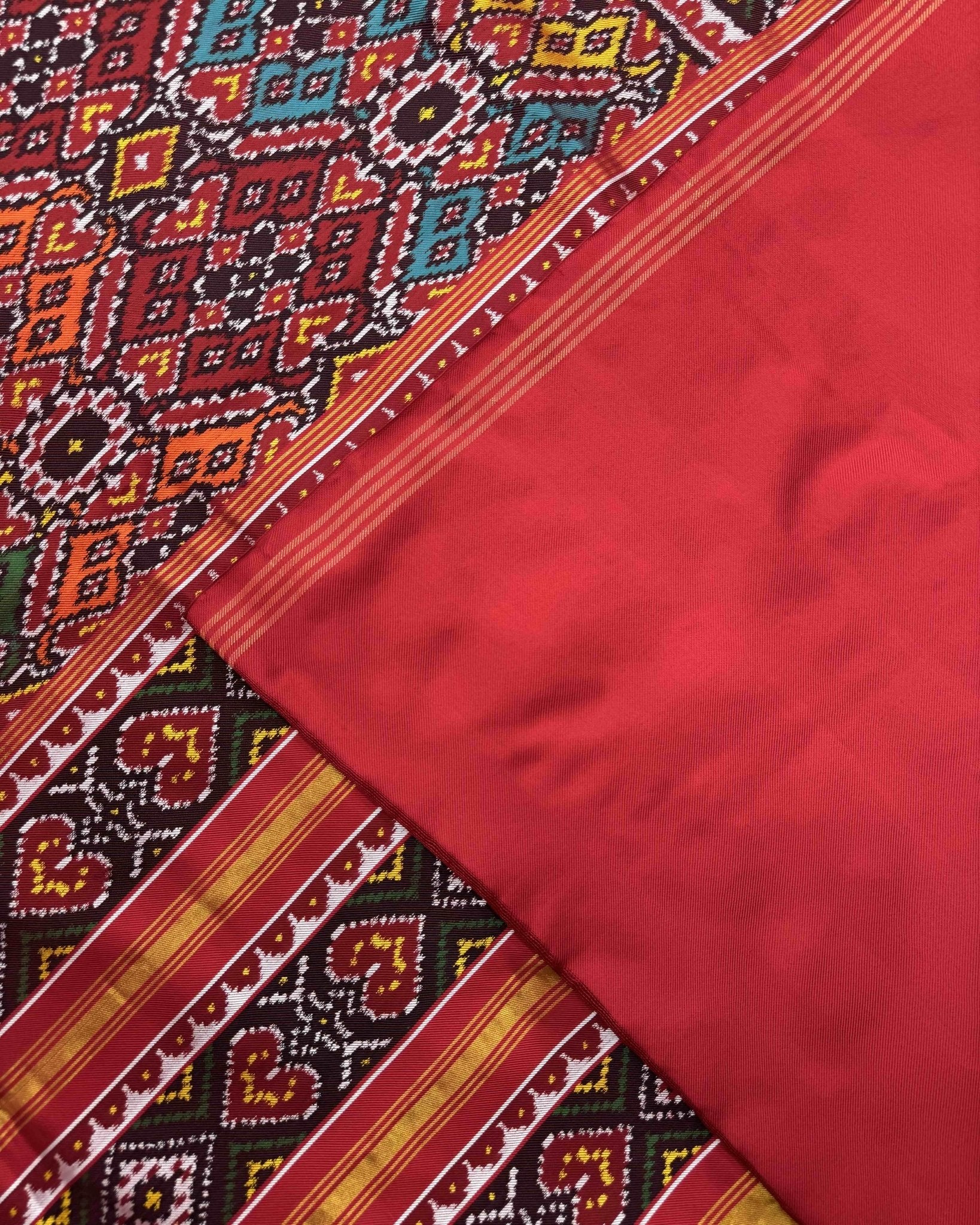 Red & Multicolour Manekchowk Twill Patola Saree - SindhoiPatolaArt