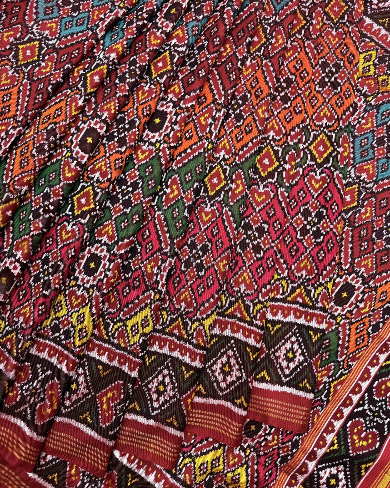 Red & Multicolour Manekchowk Twill Patola Saree - SindhoiPatolaArt