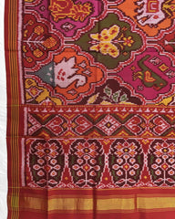 Red & Multicolour Narikunj Semi Double Ikat Patola Dupatta - SindhoiPatolaArt